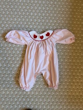 Pink Striped Heart-Trim Footie One-Piece for Kids